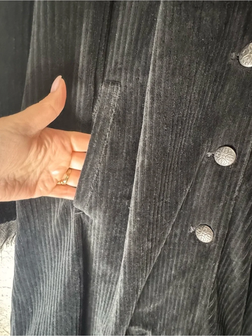Free People Black‎ Corduroy Ribbed Coat Jacket Rare HTF Whimsigoth Grunge Goth L